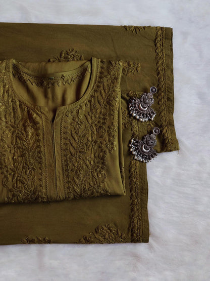 Handmade Lucknowi Chikankari Set Pink Rayon Kurti Palazzo Shadow Work Embroidery Traditional Indian Salwar Kameez Pakistani Suit Eid