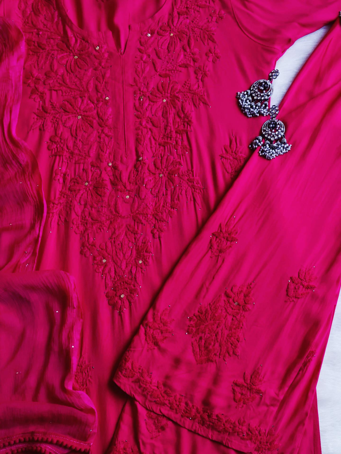 Handmade Lucknowi Chikankari 3 Piece Set Salwar Kameez Indian Traditional Dress Festive Wedding Bollywood Designer Suit