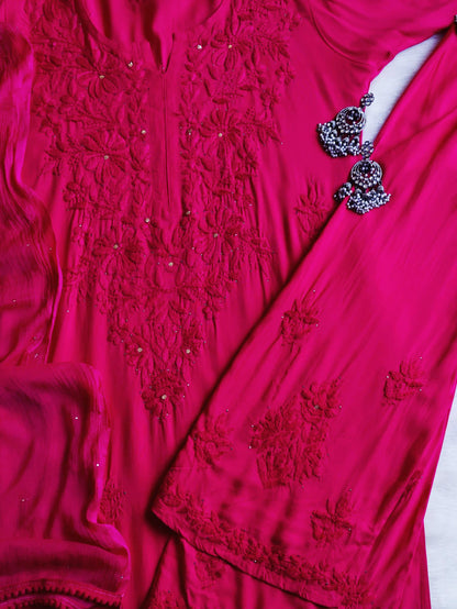 Handmade Lucknowi Chikankari 3 Piece Set Salwar Kameez Indian Traditional Dress Festive Wedding Bollywood Designer Suit