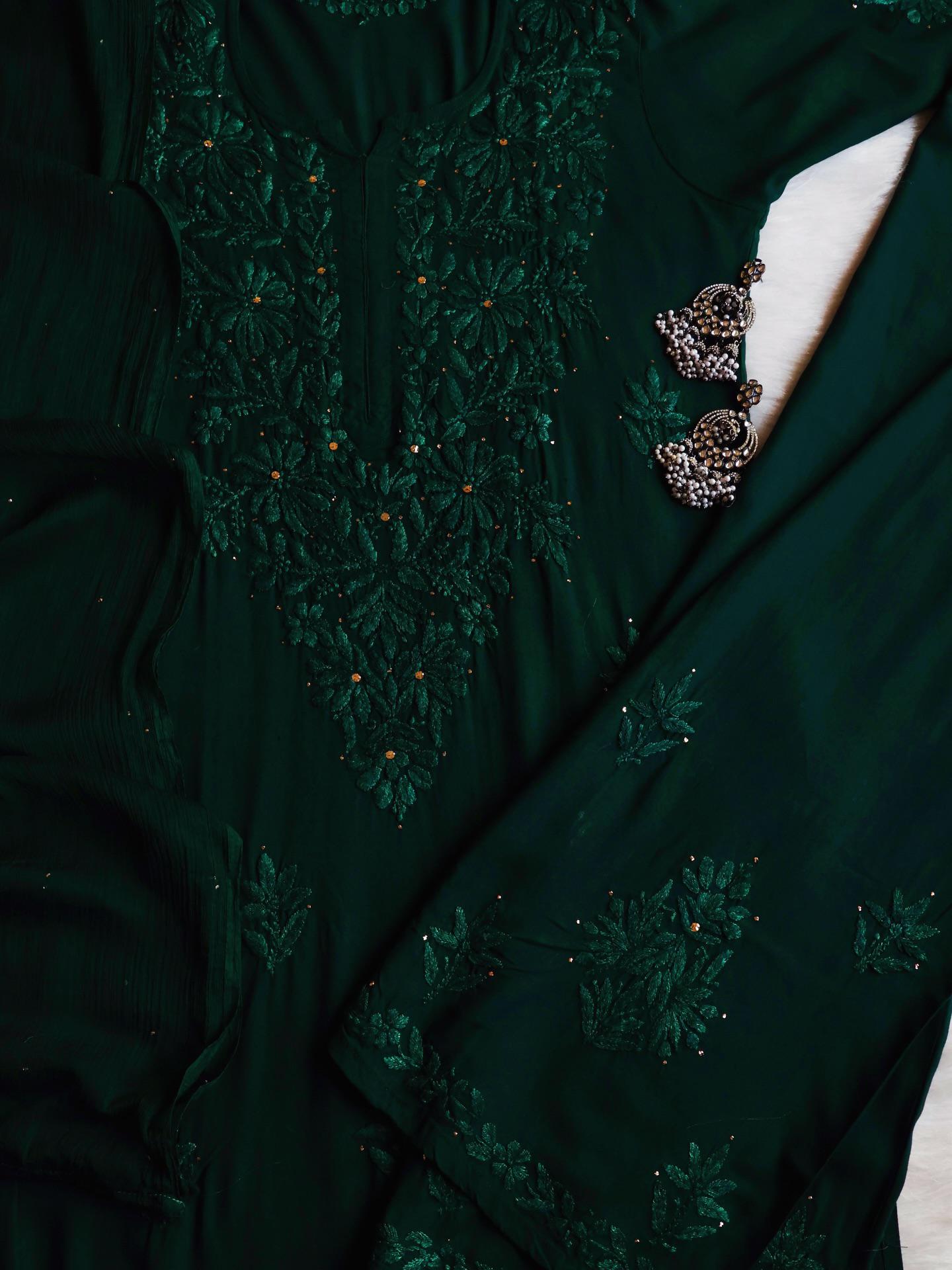 Handmade Lucknowi Chikankari 3 Piece Set Salwar Kameez Indian Traditional Dress Festive Wedding Bollywood Designer Suit