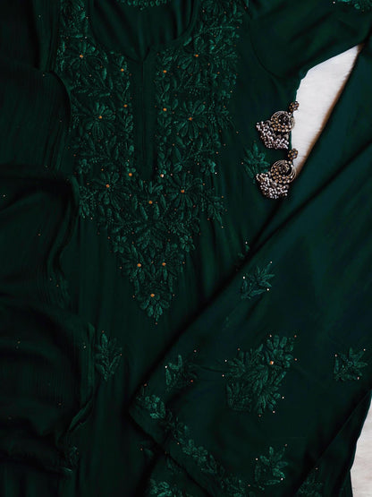 Handmade Lucknowi Chikankari 3 Piece Set Salwar Kameez Indian Traditional Dress Festive Wedding Bollywood Designer Suit