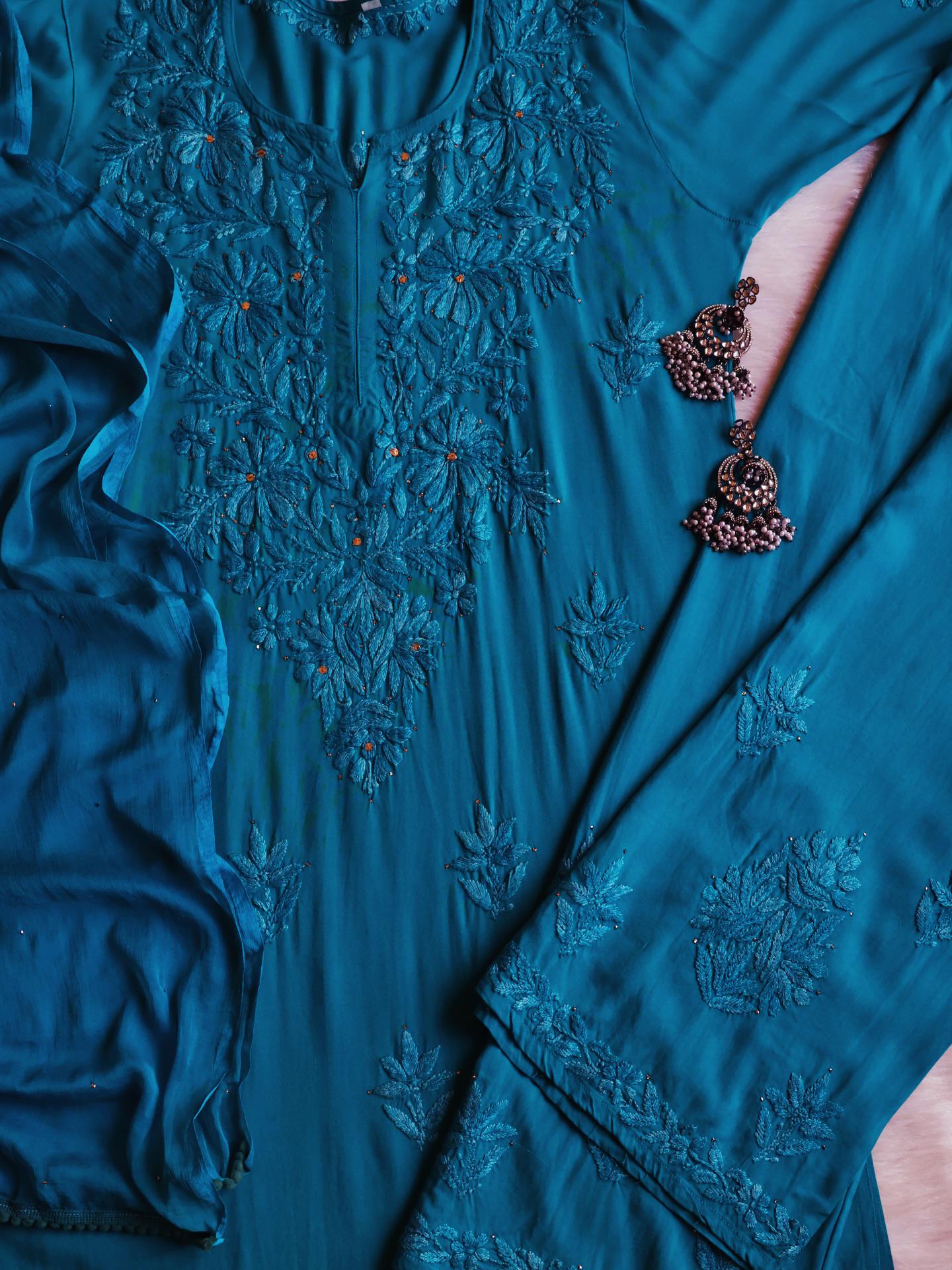 Handmade Lucknowi Chikankari 3 Piece Set Salwar Kameez Indian Traditional Dress Festive Wedding Bollywood Designer Suit