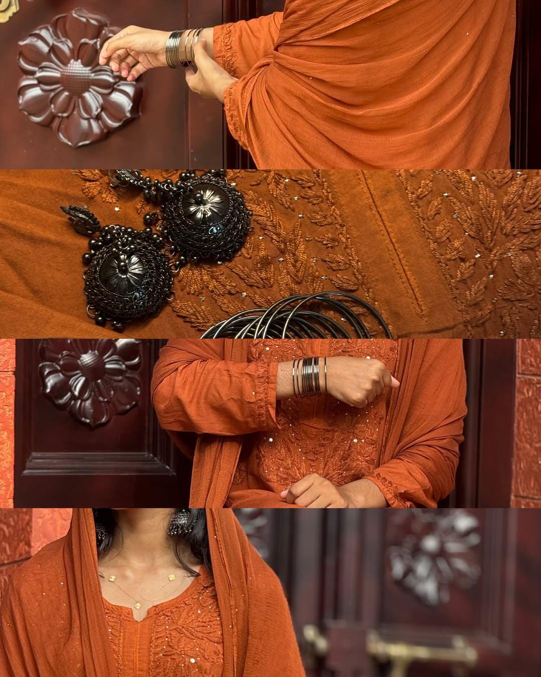 Authentic Handmade Lucknow Chikankari Set Intricate Embroidery Soft Breathable Cotton Kurti Palazzo Dupatta Traditional Indian Salwar Suit