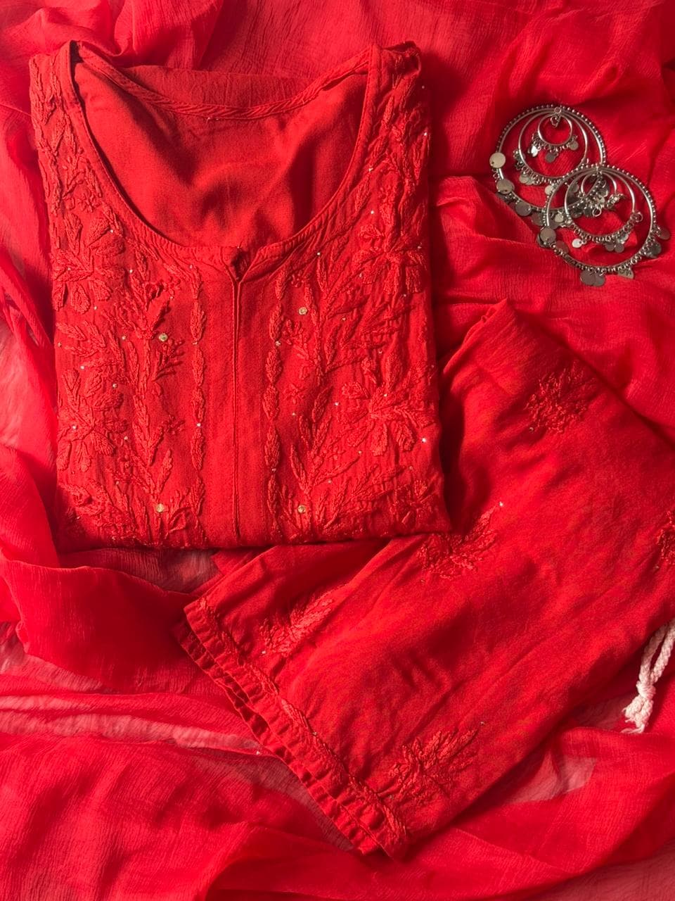 Lucknowi Chikankari Set Hand Embroidery 3 Piece Suit Set Traditional Dress Modern Indian Outfit Designer Kurta Pants Special Occasion Gift