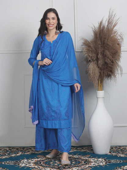 Lucknowi Chikan Set Dobby Cotton Kurta Kurti Pant Set, Summer Cotton Kurti Indian Salwar Suit, Festive Party Suit, Plus Size Ethnic Gift