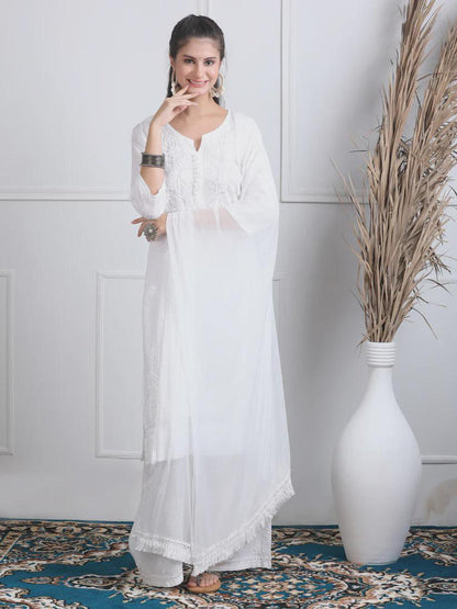 Lucknowi Chikan Set Dobby Cotton Kurta Kurti Pant Set, Summer Cotton Kurti Indian Salwar Suit, Festive Party Suit, Plus Size Ethnic Gift