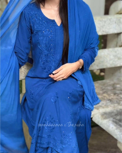 Blue Kurti Set Rayon 3 Piece Suit, Gota Patti Work, Festive Suit, Navratri Outfit, Eid Outfit, Diwali Dress Blue Ethnic From India