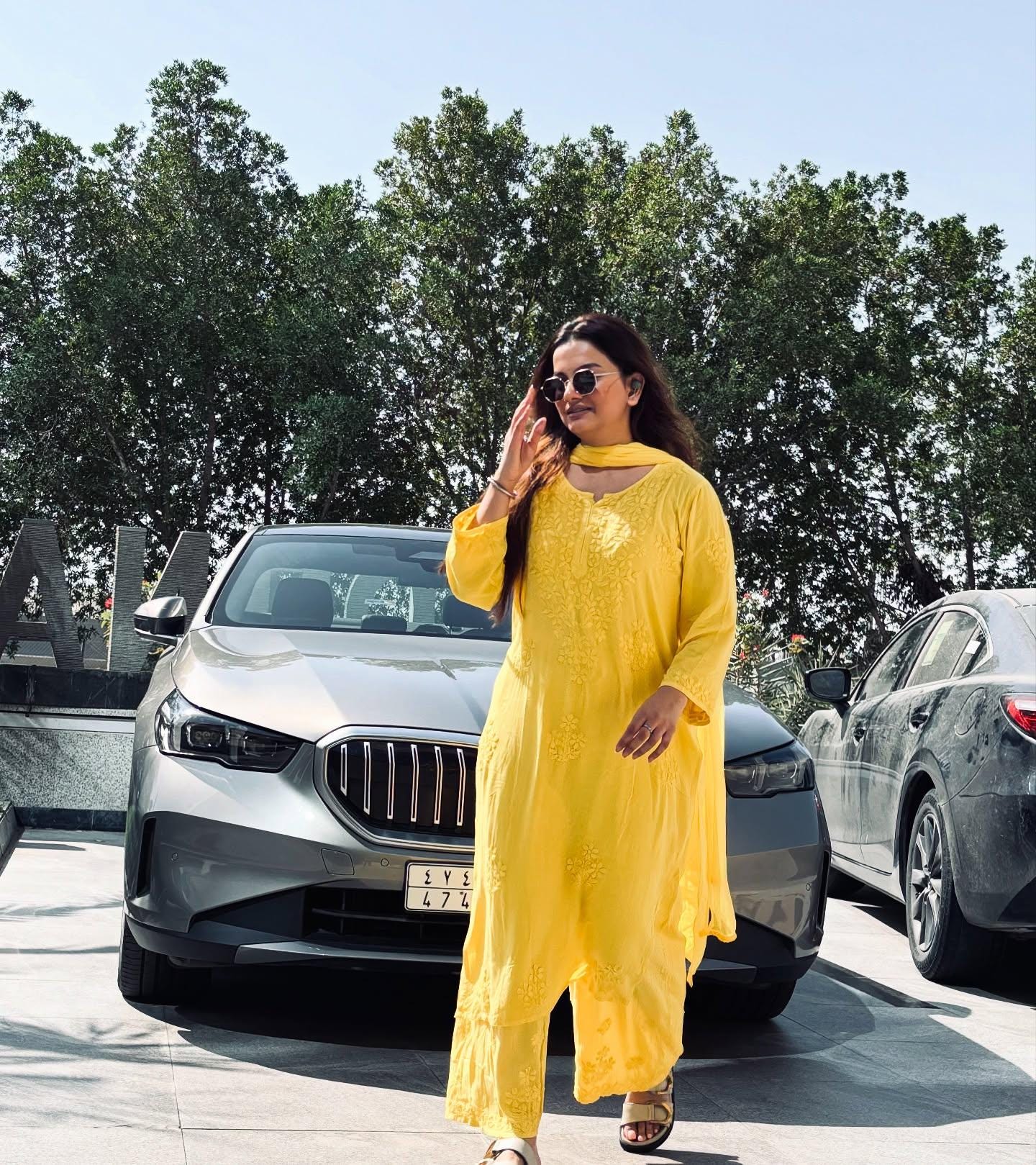 Authentic Handmade Lucknowi Chikankari 3 Piece Set Yellow Rayon Kurti Palazzo Chiffon Dupatta Intricate Embroidery Indian Salwar Suit Women