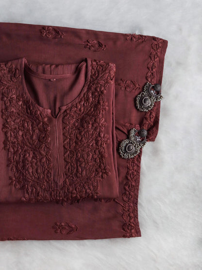 Handmade Lucknowi Chikankari Set Pink Rayon Kurti Palazzo Shadow Work Embroidery Traditional Indian Salwar Kameez Pakistani Suit Eid