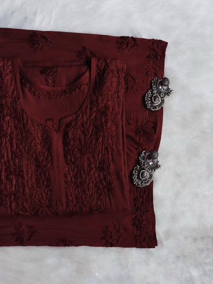 Handmade Lucknowi Chikankari Set Pink Rayon Kurti Palazzo Shadow Work Embroidery Traditional Indian Salwar Kameez Pakistani Suit Eid