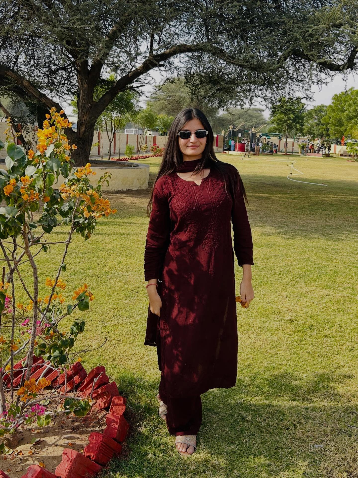 Chikankari 3 Piece Suit Set: Hand Embroidered Rayon Cotton Kurta, Palazzo with Chiffon Dupatta
