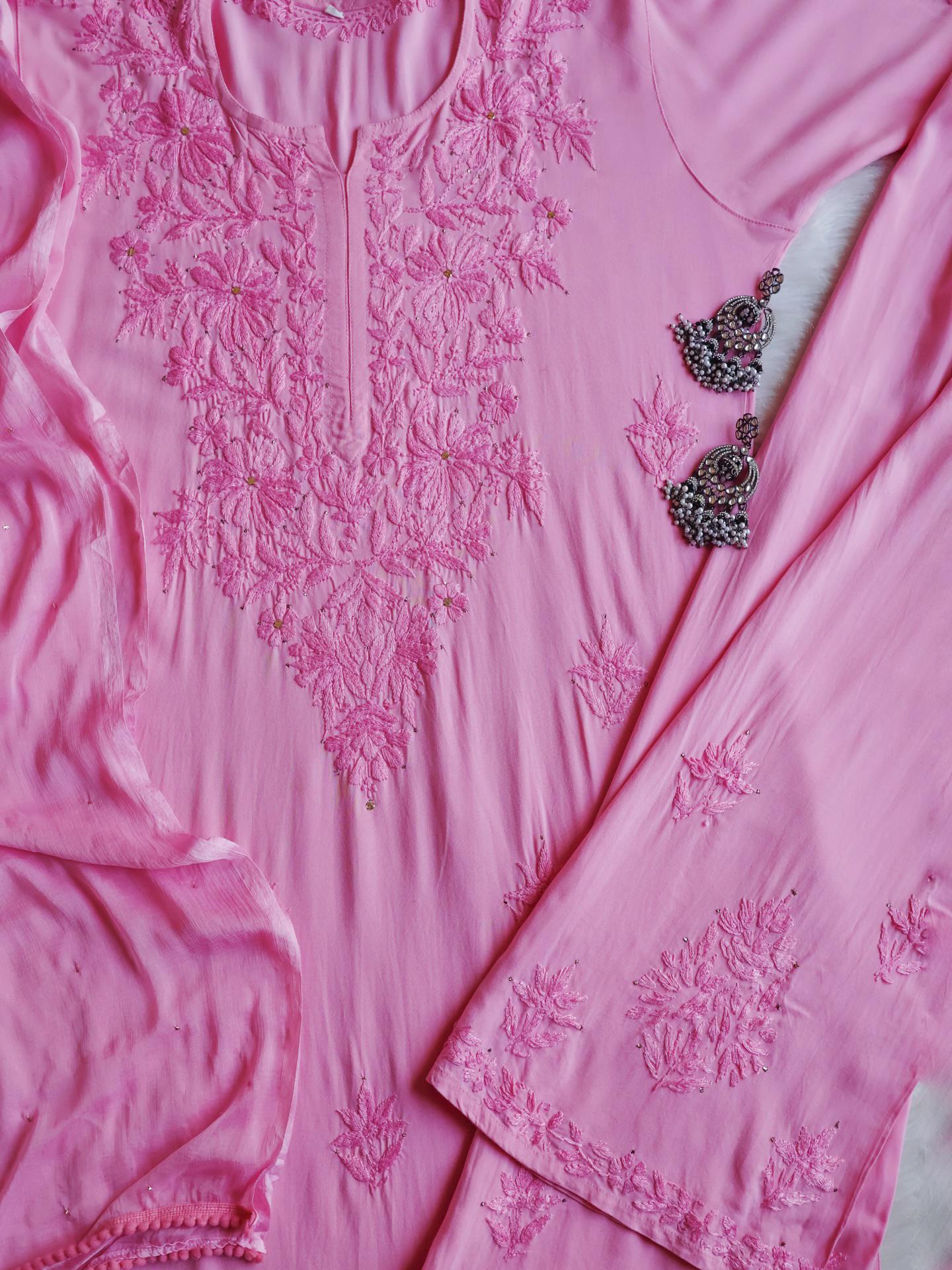 Handmade Lucknowi Chikankari 3 Piece Set Salwar Kameez Indian Traditional Dress Festive Wedding Bollywood Designer Suit