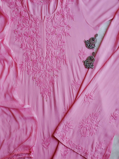 Handmade Lucknowi Chikankari 3 Piece Set Salwar Kameez Indian Traditional Dress Festive Wedding Bollywood Designer Suit