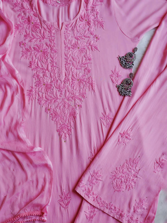 Handmade Lucknowi Chikankari 3 Piece Set Salwar Kameez Indian Traditional Dress Festive Wedding Bollywood Designer Suit