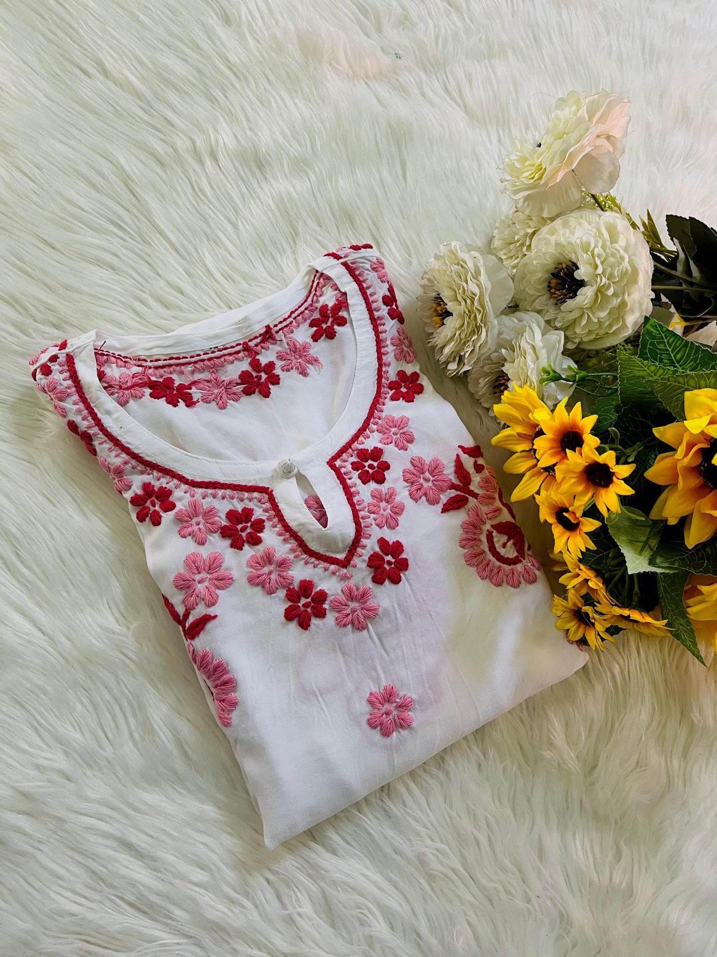 Chikankari Kurti Lucknowi Threadwork Rayon, Summer Ethnic Wear, Traditional Kurta, Handmade Embroidery, Festive Party Wear Gift For Her