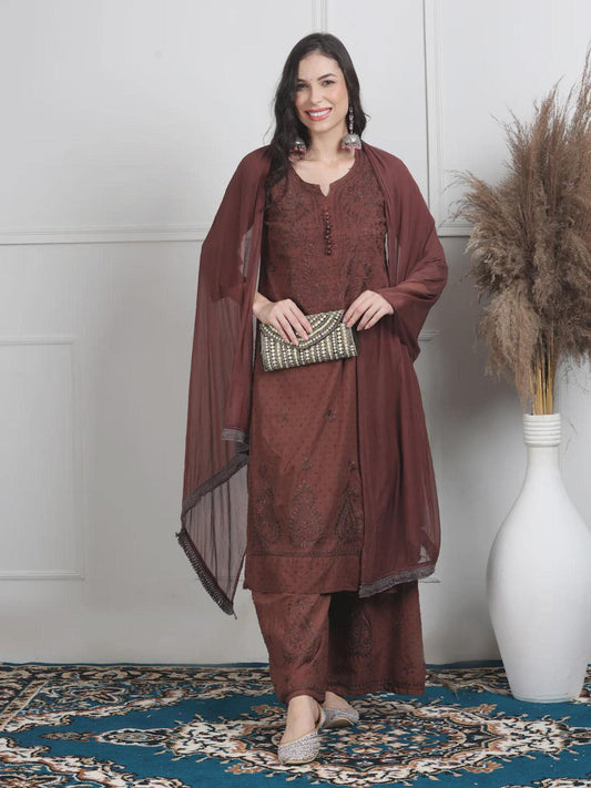 Lucknowi Chikan Set Dobby Cotton Kurta Kurti Pant Set, Summer Cotton Kurti Indian Salwar Suit, Festive Party Suit, Plus Size Ethnic Gift