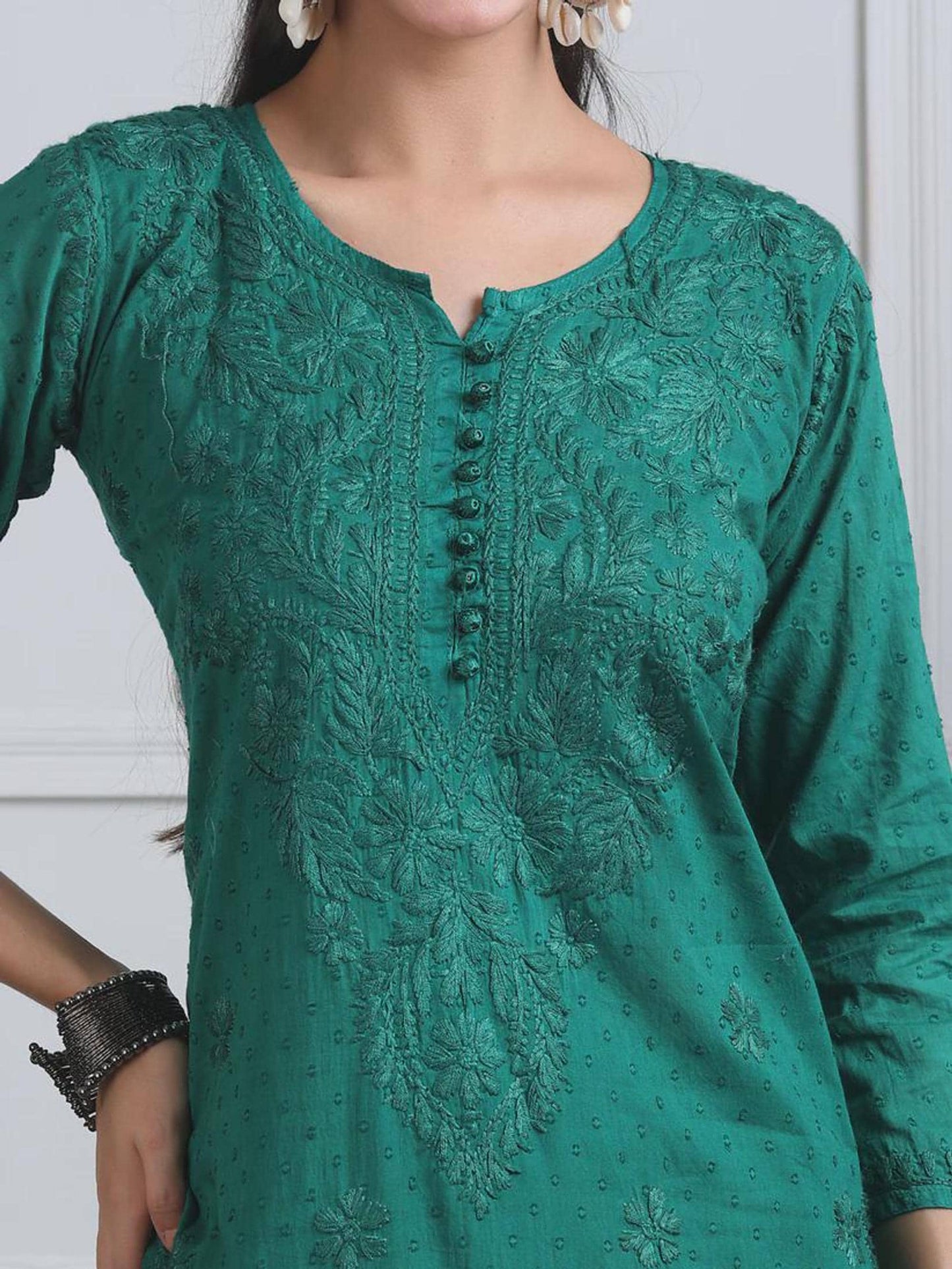 Lucknowi Chikan Set Dobby Cotton Kurta Kurti Pant Set, Summer Cotton Kurti Indian Salwar Suit, Festive Party Suit, Plus Size Ethnic Gift
