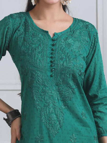 Lucknowi Chikan Set Dobby Cotton Kurta Kurti Pant Set, Summer Cotton Kurti Indian Salwar Suit, Festive Party Suit, Plus Size Ethnic Gift