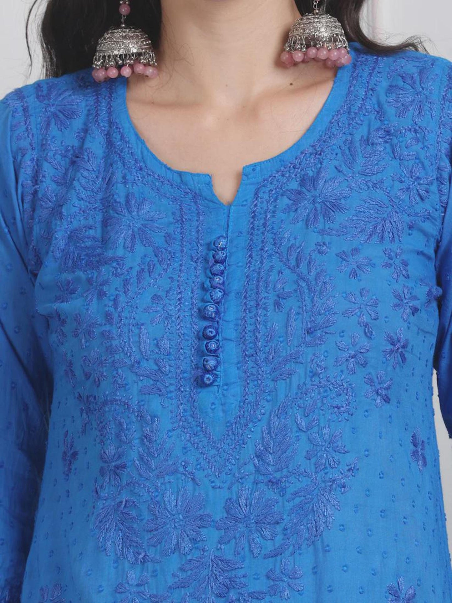 Lucknowi Chikan Set Dobby Cotton Kurta Kurti Pant Set, Summer Cotton Kurti Indian Salwar Suit, Festive Party Suit, Plus Size Ethnic Gift