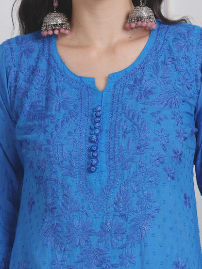 Lucknowi Chikan Set Dobby Cotton Kurta Kurti Pant Set, Summer Cotton Kurti Indian Salwar Suit, Festive Party Suit, Plus Size Ethnic Gift