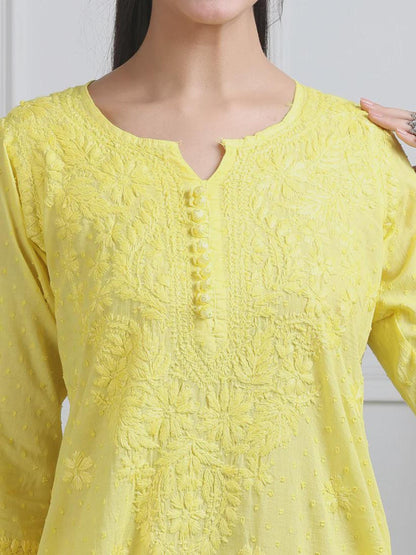 Lucknowi Chikan Set Dobby Cotton Kurta Kurti Pant Set, Summer Cotton Kurti Indian Salwar Suit, Festive Party Suit, Plus Size Ethnic Gift