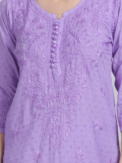 Lucknowi Chikan Set Dobby Cotton Kurta Kurti Pant Set, Summer Cotton Kurti Indian Salwar Suit, Festive Party Suit, Plus Size Ethnic Gift
