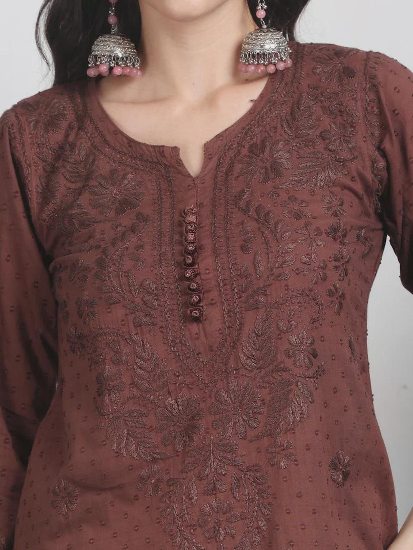 Lucknowi Chikan Set Dobby Cotton Kurta Kurti Pant Set, Summer Cotton Kurti Indian Salwar Suit, Festive Party Suit, Plus Size Ethnic Gift