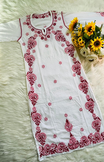 Chikankari Kurti Lucknowi Threadwork Rayon, Summer Ethnic Wear, Traditional Kurta, Handmade Embroidery, Festive Party Wear Gift For Her