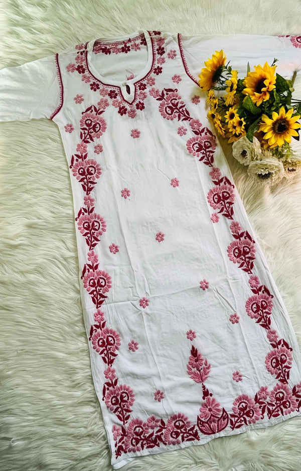 Chikankari Kurti Lucknowi Threadwork Rayon, Summer Ethnic Wear, Traditional Kurta, Handmade Embroidery, Festive Party Wear Gift For Her